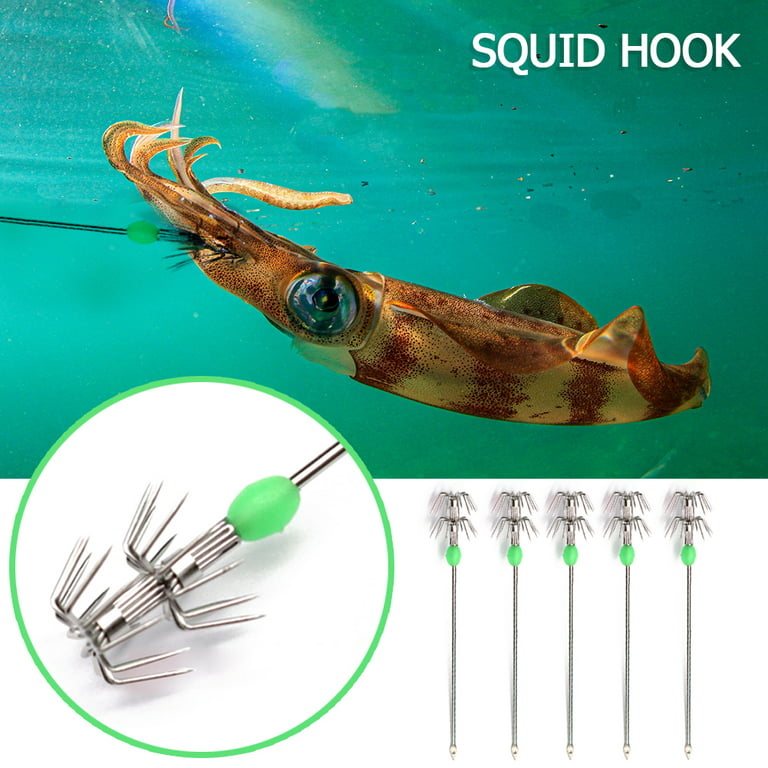 5pcs Luminous Octopus & Squid Hooks, High Carbon Steel Umbrella Hooks