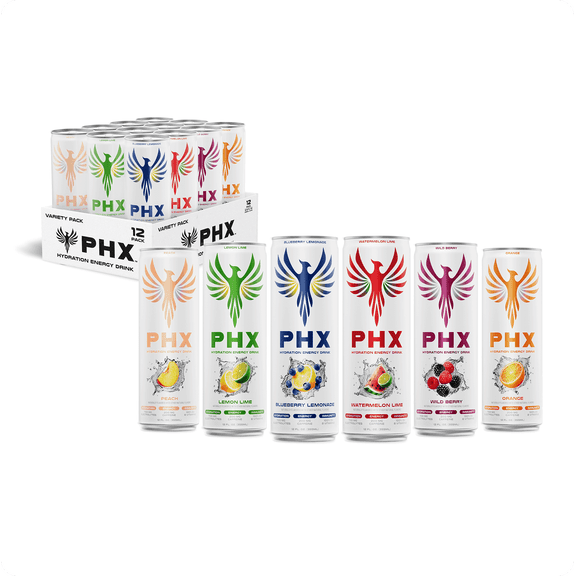 PHX Hydration Energy Drink, Variety Pack, 12 fl oz, 12 pack cans