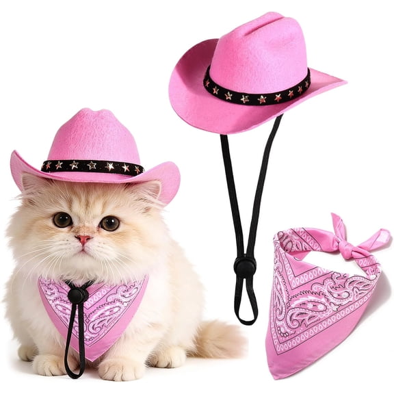 Pet Cowboy Costume, Cute Western Pet Dress Up Kit with Hat and Scarf, Great Gift for Pet Lovers for Birthday and Holiday Gifting Occasions (Pink)