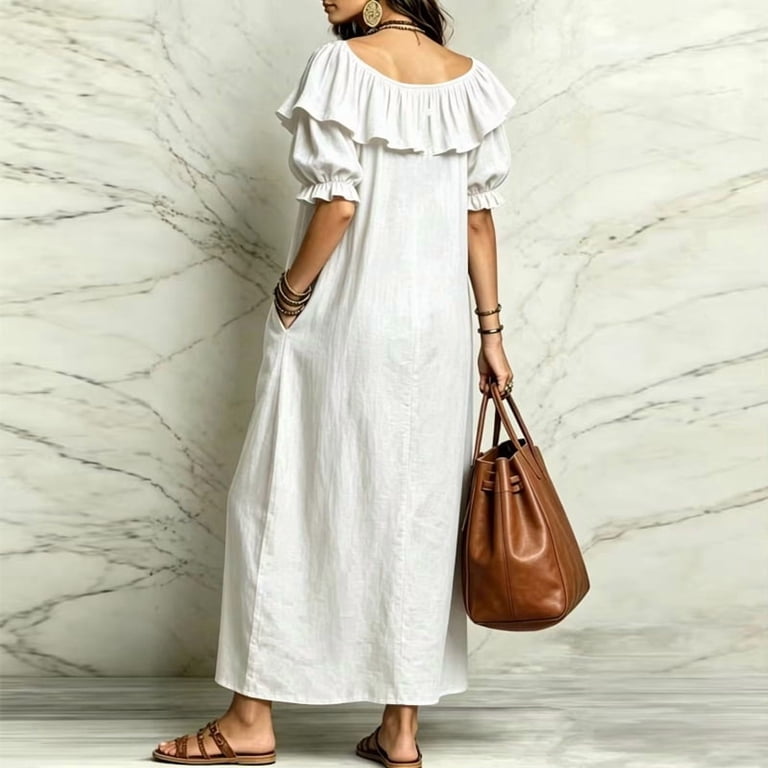 casual summer dresses plus size IN'VOLAND 3/4 Length Sleeve Ladies Floral Cotton Long Dress for Loose Fit Dressy at Amazon Women's Clothing store Colour:CORAL Casual Summer Wear 11 Classy Birthday Outfit The flared skirt a