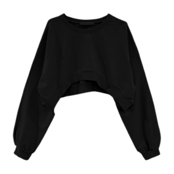 Bovemsi Women's Long Sleeve Tops Solid Color Round Neck Short Sweatshirt Long Sleeve Blouse