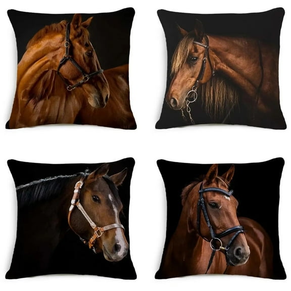 4Pcs 18'' Square Horse Printed Cushion Cover Vintage  Linen Square Pillow Cover  Covers Customized Drop Shipping