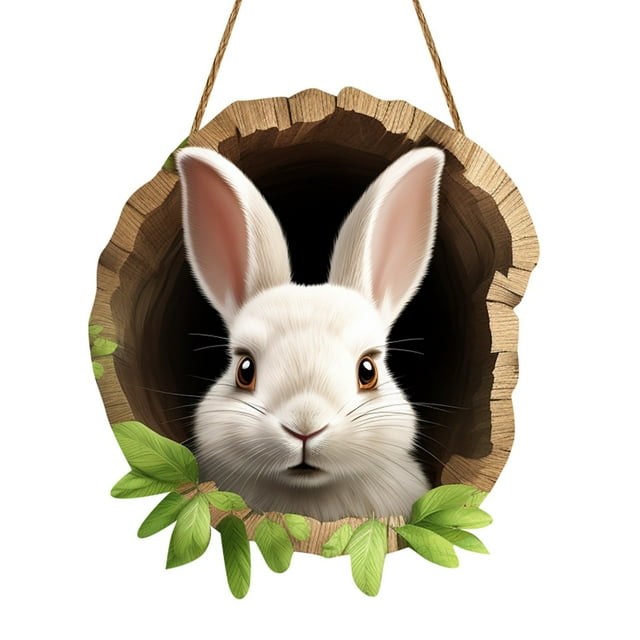 30x30cm Rustic Wooden Easter Bunny Rabbit Hole Door Sign - Festive Decor for Home and Parties
