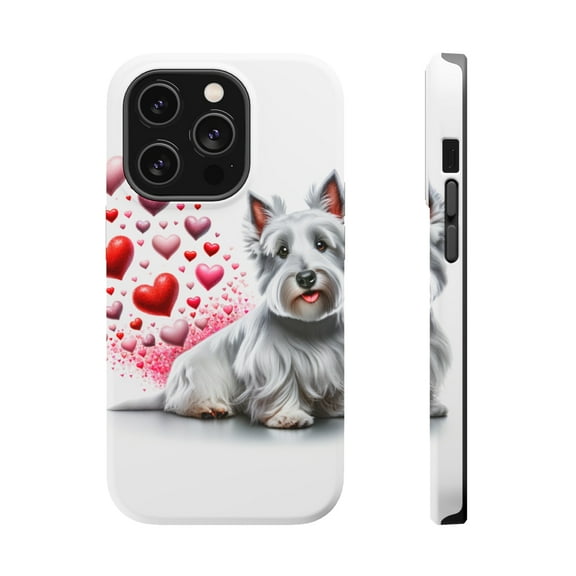 DistinctInk Tough Case for Apple iPhone 15 PRO (6.1" Screen), Compatible with MagSafe Charging - Valentine's Day Scottish Terrier