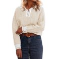 thumbnail image 2 of Long Sleeve Women Color Block Lapel V-neck Knit Sweater Pullovers, 2 of 6