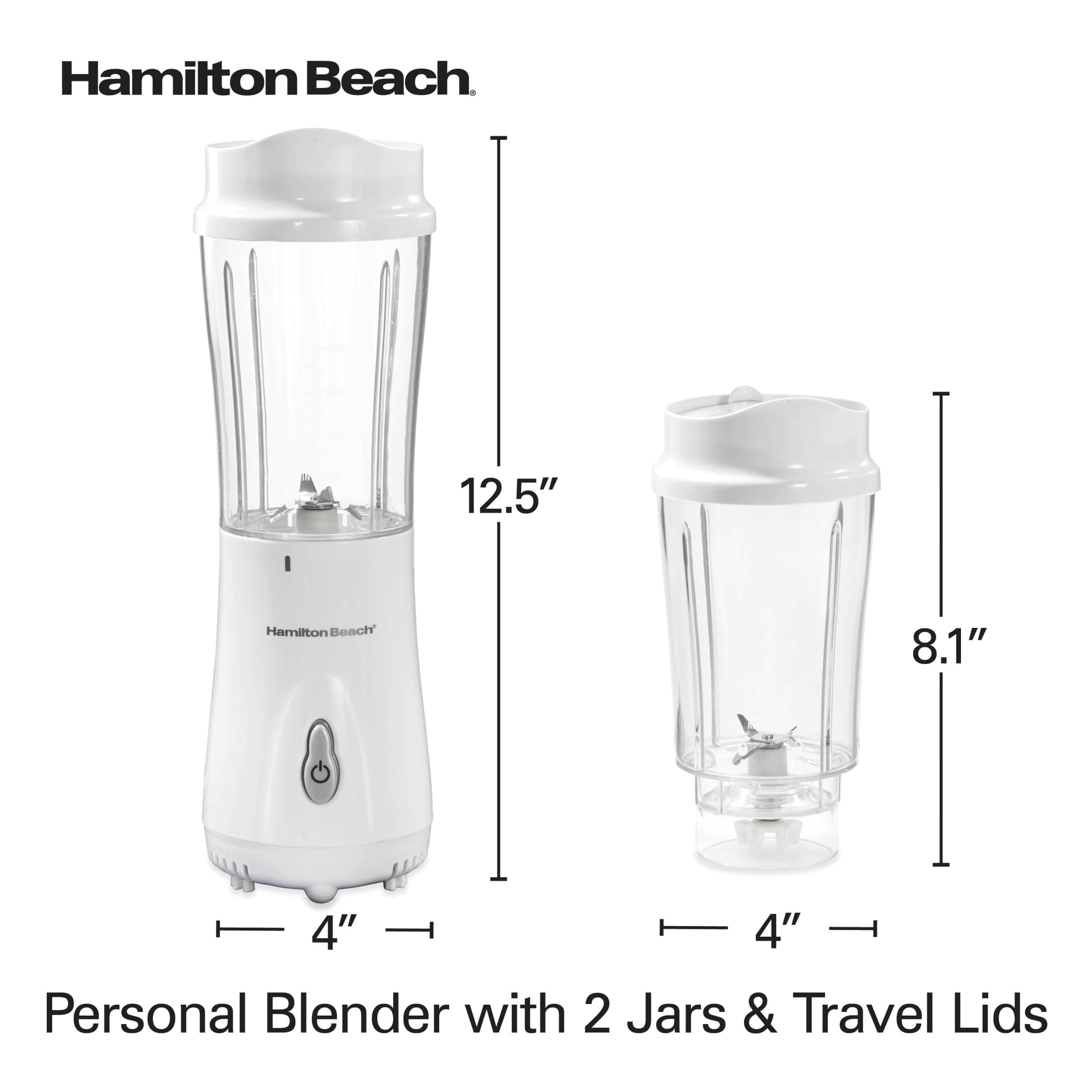 Hamilton Beach Personal Blender for Smoothies with 2 Travel Jars and Lids, White