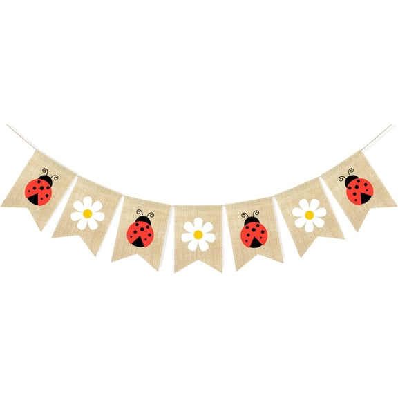 Daisy Ladybug Banner Burlap Bunting Garland Ladybug Party Decorations for Wedding Baby Shower Birthday Insect Theme Garden Party Supplies Home Wall Classroom Hanging Decor