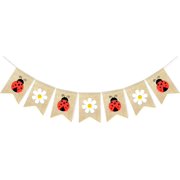 Daisy Ladybug Banner Burlap Bunting Garland Ladybug Party Decorations for Wedding Baby Shower Birthday Insect Theme Garden Party Supplies Home Wall Classroom Hanging Decor