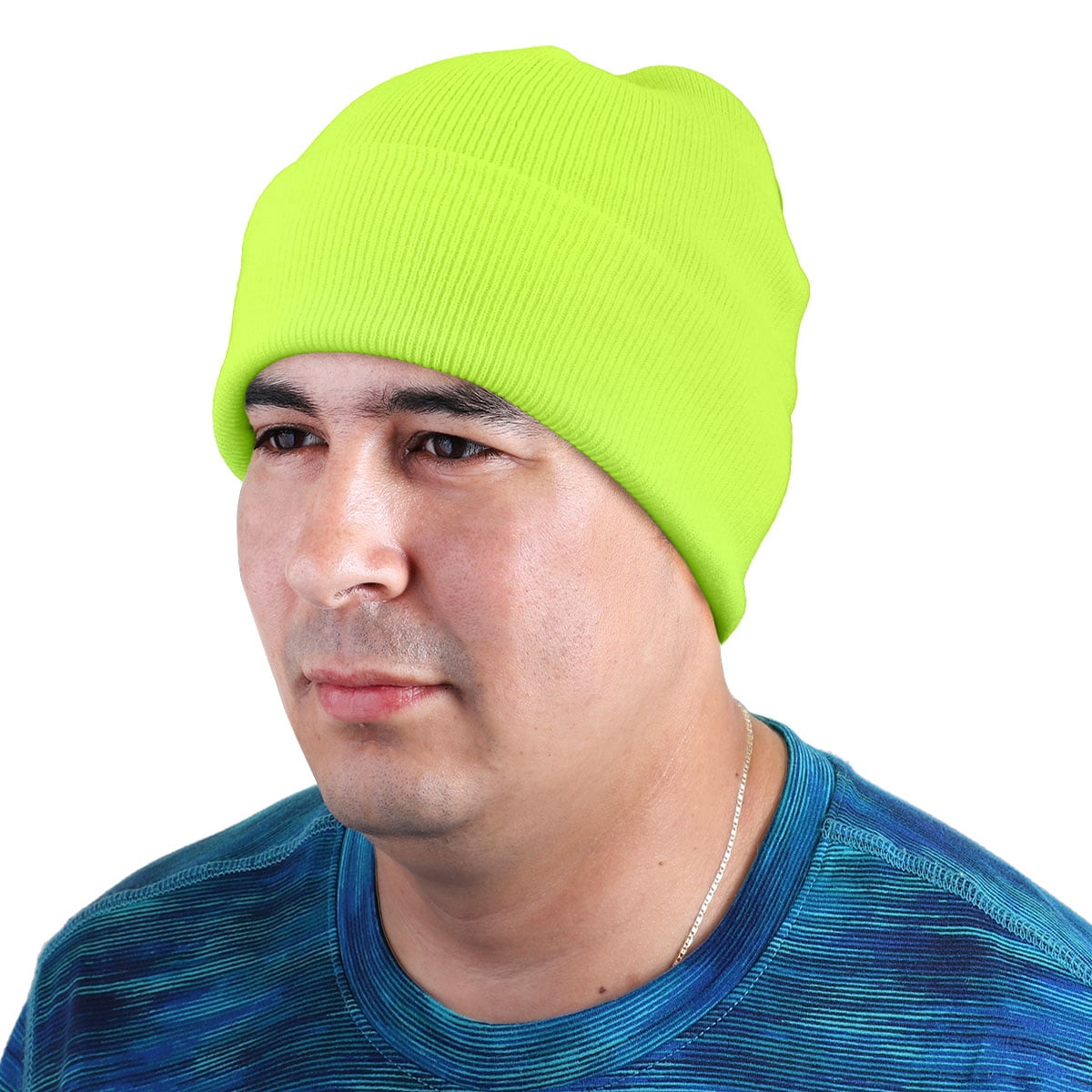 48 Pack Wholesale Winter Beanie Hat Unisex Bulk Skull Knitted Ski Cap For Cold Weather - Neon Yellow