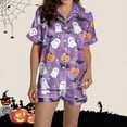 thumbnail image 6 of Tnhcen Women's Halloween Print Short Sleeve Collared Pajama Set Comfortable Loungewear Soft Sleepwear S-2XL Purple, 6 of 8