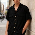 thumbnail image 3 of Blusa Casual De Verano Masculina, Camisa Casual De Manga Corta Para Hombre De Color Puro Con Bolsillo En El Pecho Para Citas, 3 of 7