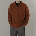 thumbnail image 2 of GuangCheng Mens Lapel Sweaters Textured Knit V Neck Pullover Business Casual Loose Fit Tops, 2 of 6