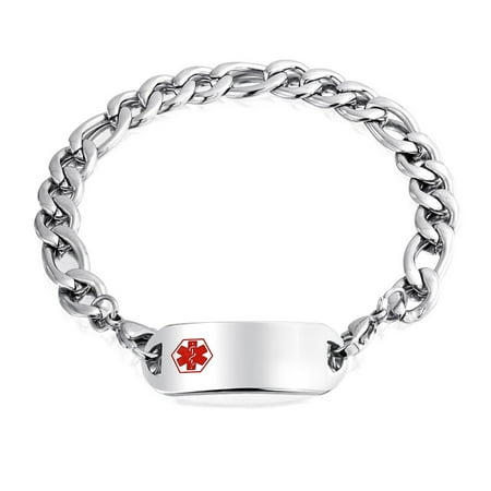 medical figaro alert stainless chain bracelet steel identification engravable doctors tone silver mens jewelry