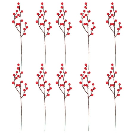 

NUOLUX 10pcs Christmas Artificial Red Berry Branches Decorative Props DIY Flower Arrangement