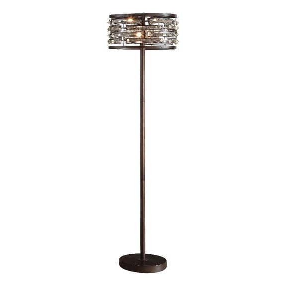 Benjara 60" Floor Lamp with Crystal Drum Shade- Metal Base- Antique Bronze