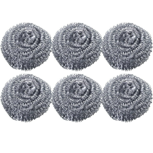 Lot de 6 Tampons à Récurer en Fil Éponge en Acier Inoxydable, Tampons à Récurer de Rechange, Tampons à Récurer Flexibles, Tampons à Récurer en Acier, Tampons à Récurer pour Cuisine, Salle de Bain, Buanderie