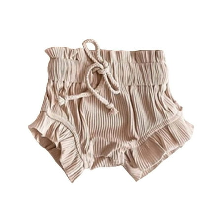 

Booker Baby Casual Shorts Linen Cotton Solid Color Pitted Strip Ruffled Shorts Daily Wear Soft And Comfy