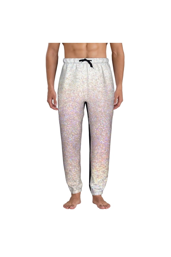 Glitter Light Pearl Print Active Tech Joggers for Men, Mens Sweatpants Lounge Pants with Pockets-Small