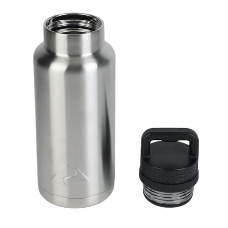 Ozark Trail 64 oz Chug Lid, Double-Wall Vacuum Insulated Stainless Steel Water Bottle, Silver, Keeps Drinks Hot & Cold