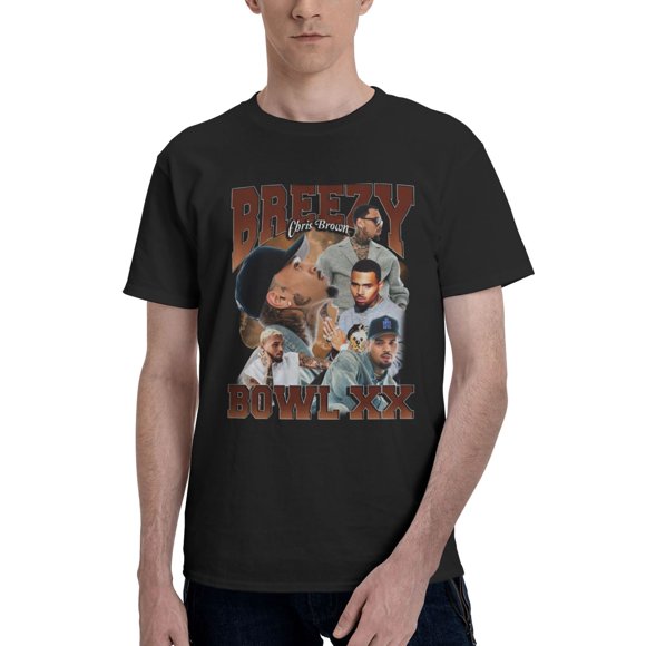 Chris Brown Breezy Bowl XX Men's Cotton T-Shirt Short Sleeve Crew Neck Tee Shirts Casual Solid Tops