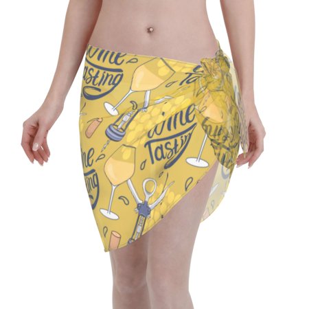 Coaee White Wine Seamless Women s Short Sarongs Beach Wrap Sheer Bikini Wraps Chiffon Cover Ups for Beach  Swimming  Holiday