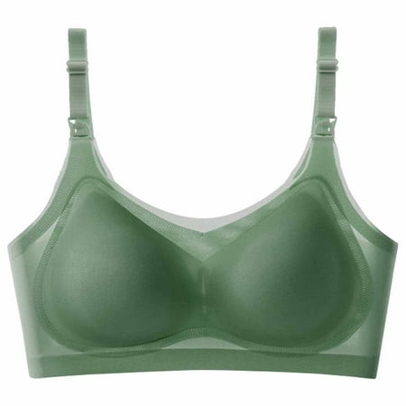 Virmaxy Womens Nursing Bras Pregnant Alluring Ultra-thin Lace Bra Without Steel Ring Breast Upward Front Opening Feeding Bra Underwear Nursing Bras Green M