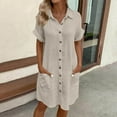 thumbnail image 2 of JSheng Womens Casual Shirt Dress Button Shirt Dress Loose Turndown Collar Short Sleeve Dresses with Pockets Beige XL, 2 of 5