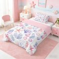 thumbnail image 2 of Manfei Watercolor Seashell Starfish Coral Twin Comforter Sets for Kids Boys and Girls, Cartoon Sealife Bedding Set, Pink Reversible 2 Pieces, 1 Comforter and 1 Pillowcase, 2 of 6