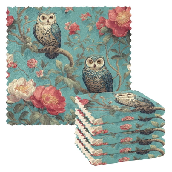 6 Pieces of Kitchen Towels 11x11Inch Kitchen Dish Cloths Kitchen Dish Towels Reuseable Cleaning Cloths Two Owls