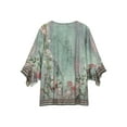 thumbnail image 5 of Women Button Up Blouses for Women Floral Print Shirts 3/4 Sleeve V Neck Pleated Front Blouse Tops Summer Casual T-shirts Dark Green M, 5 of 6