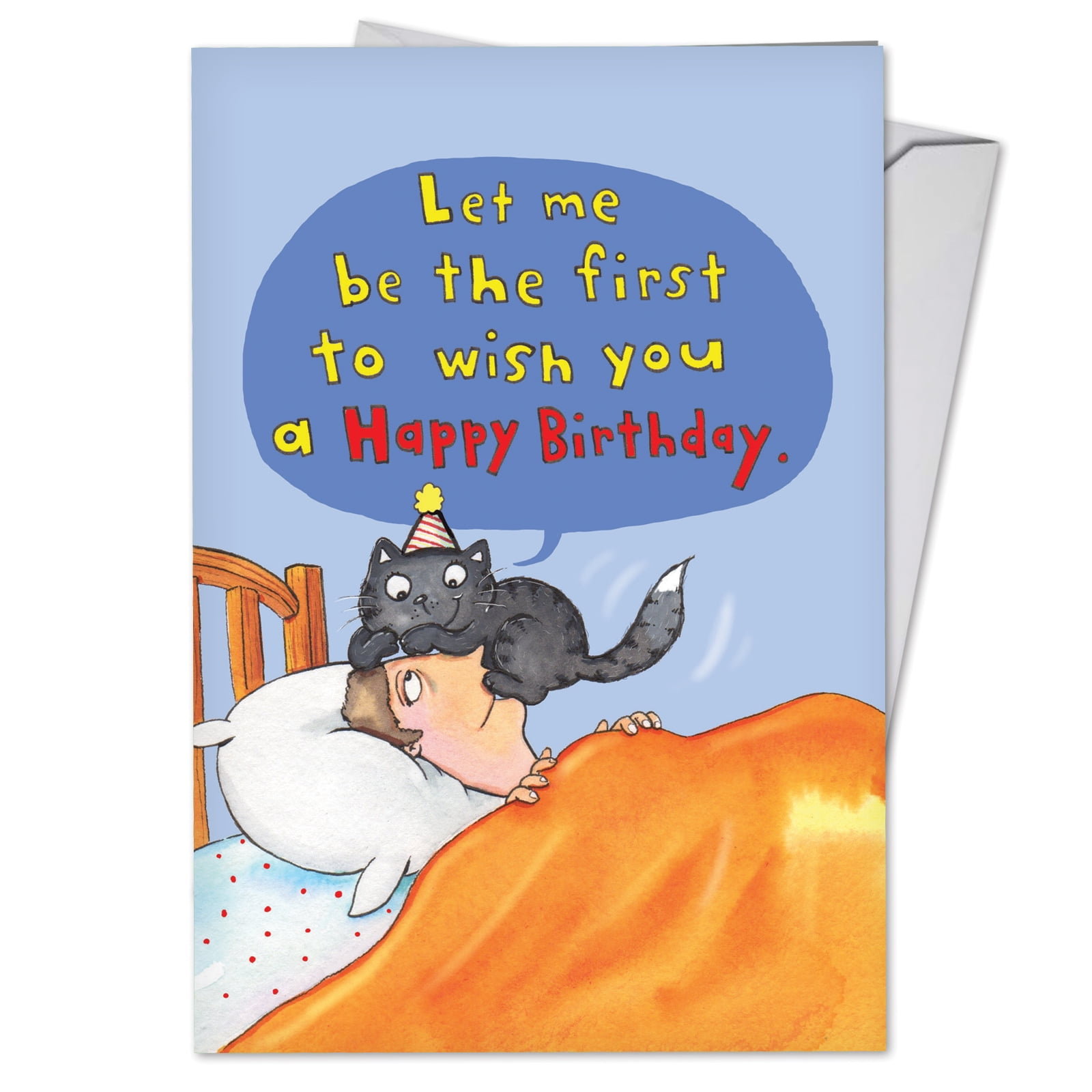 NobleWorks - C3791HBDG Funny Birthday Greeting Card 'Cat on Head' with ...