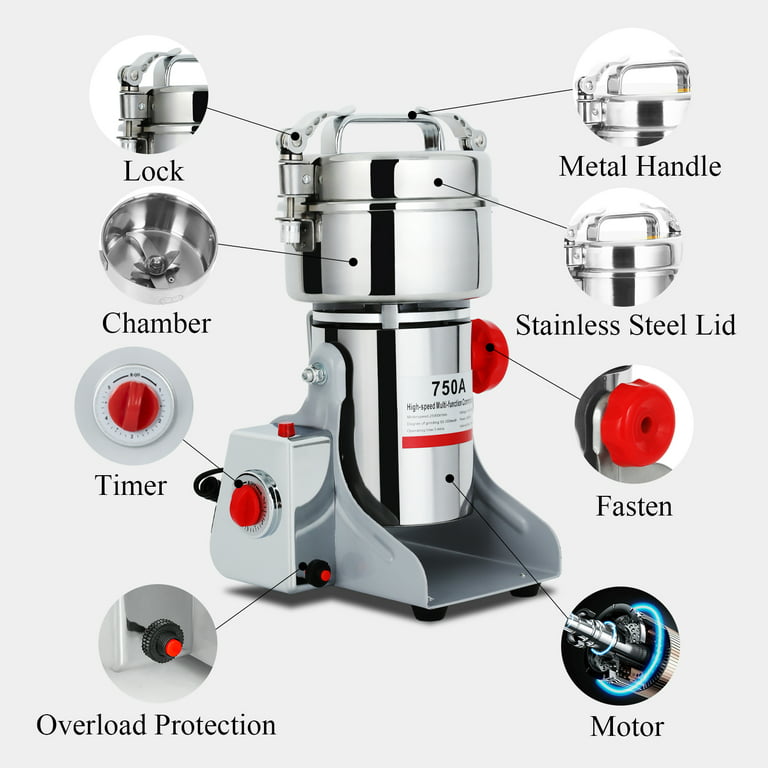 OKF 750g Grain Mill Grinder Electric, 304 Stainless Steel Flour Mill, 2800W  High-speed Commercial Spice Grinder, Superfine Kitchenaid Grain Mill for