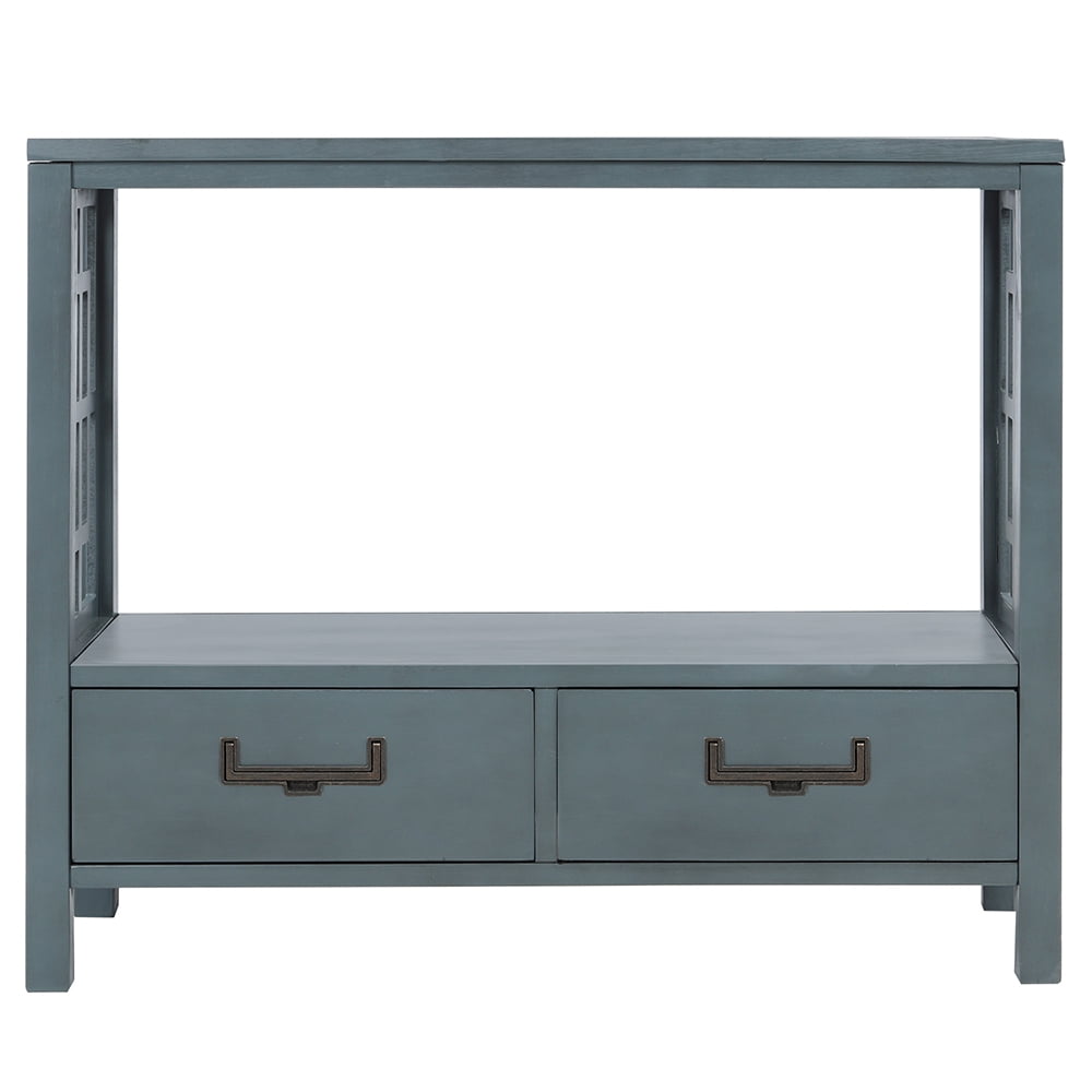 Lowestbest Narrow Console Sofa Table, Sofa Table with Bottom Drawers for Living Room, Farmhouse Wood Entryway Table, Blue Lowestbest Narrow Console Sofa Table, Sofa Table with Bottom Drawers for Living Room, Farmhouse Wood Entryway Table, Blue