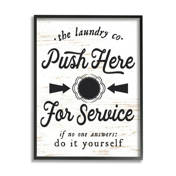 Stupell Industries The Laundry Co. Push Fake Button for Service Humor Painting Black Framed Art Print Wall Art, 11 x 14