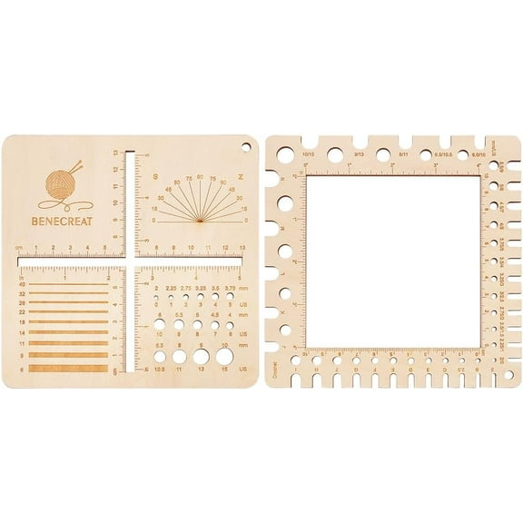 2Pcs Wooden Swatch Gauge Knitting Needle Gauge Rulers Multifunction Knitting Tool for Counting Stitches Spinners Yarn Measuring Crochet Accessories Blanched Almond