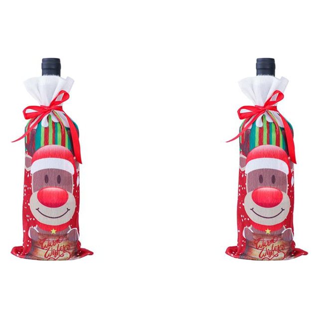 Moyic Nueva y adorable funda para botella de vino, dibujos animados de Navidad, muñeco de nieve, anciano, fiesta en casa, funda con cordón