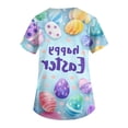 thumbnail image 3 of Easter Womens Scrub Tops V Neck Short Sleeve Funny Bunny Print Tops Soft Casual Nursing Shirts with Pockets, #01 Light Blue, 4XL, 3 of 4
