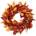 thumbnail image 3 of Northlight Berries with Leaves Artificial Fall Harvest Twig Wreath - 24", 3 of 10