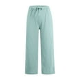 thumbnail image 5 of lmcalzta Linen Pants for Women High Waisted Drawstring Summer Wide Leg Pants with Pockets Trendy Casual, 5 of 9