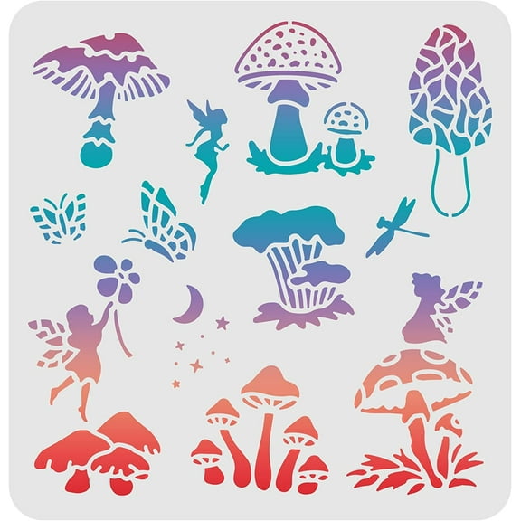 1pc Mushroom Drawing Painting Stencils Templates Plastic Square Reusable Stencils for Painting on Wood Floor Tile Wall and Fabric