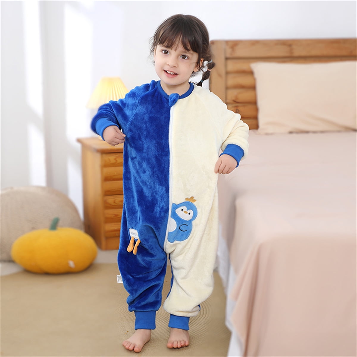WIBACKER 9M-6Y Baby Warm Flannel Sleeping Bag with Feet, Penguin Sleepsuit, Kids Toddler Boys Girls Double Zipper Wearable Sleep Sack