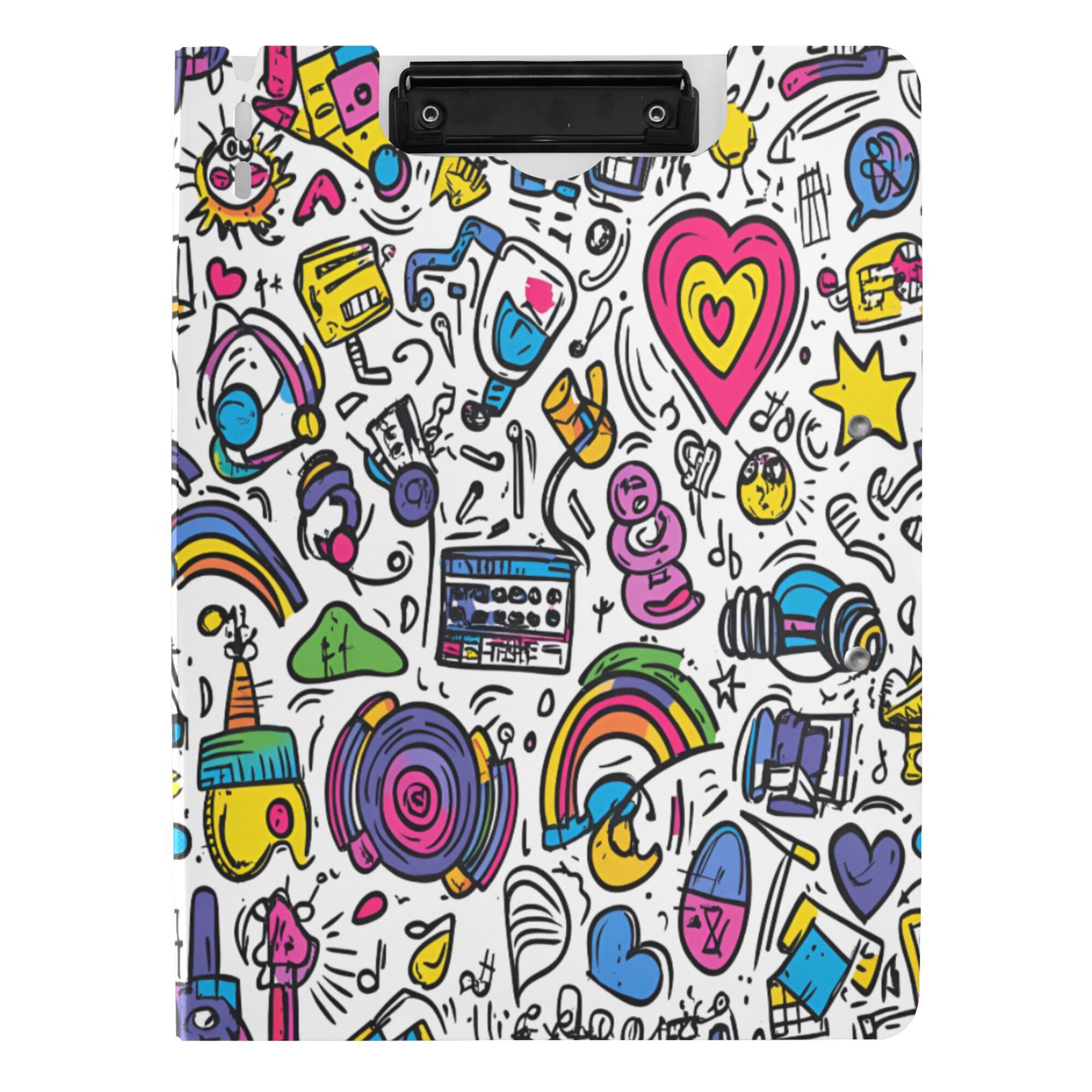 FORMRS A4 Clipboard Folder with Pen Holder Horizontal Foldable School Office Binder, White Doodle Pattern