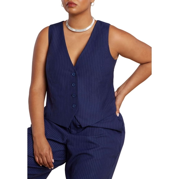 ELOQUII Women's Plus Size Pinstripe Suit Vest