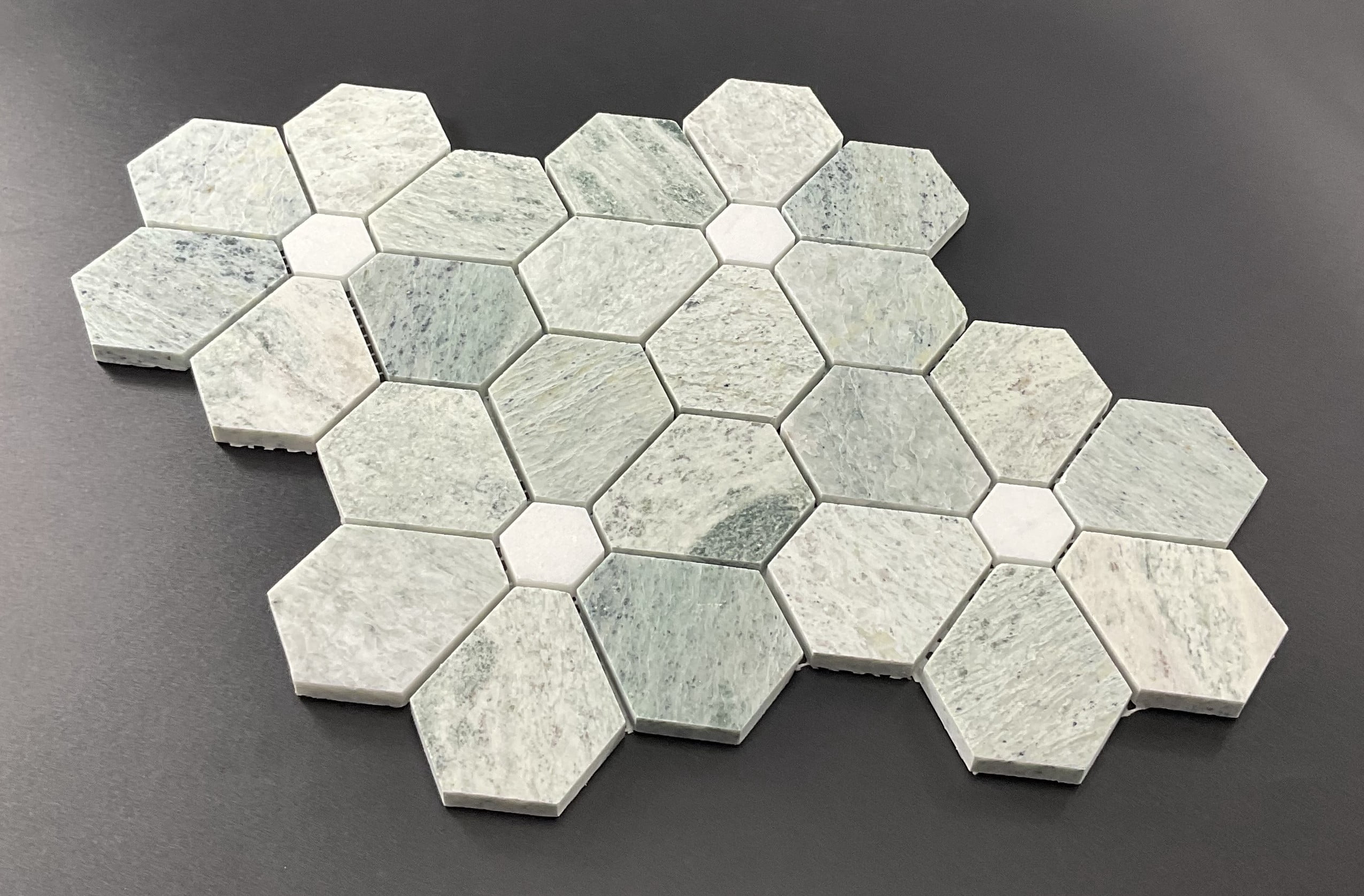 10-Pieces of Ming Green Flowers Pattern Mosaic Wall and Floor Tiles