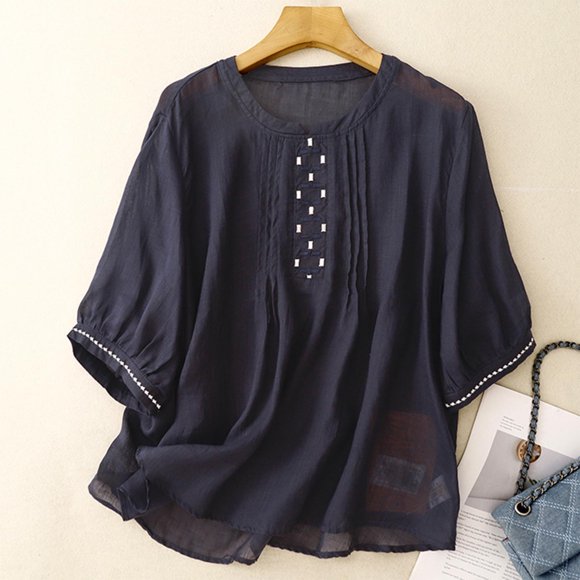Great Gifts for Less DYTTDG Women's T-shirt 3/4 Length Sleeve Womens Tops Shirt Round Neck Casual Loose Blouse Womens Tops