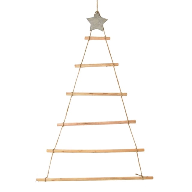Christmas Tree Crafts Wall Hanging DIY Shabby Jute String Wooden Ladder Chic for Natural Wood