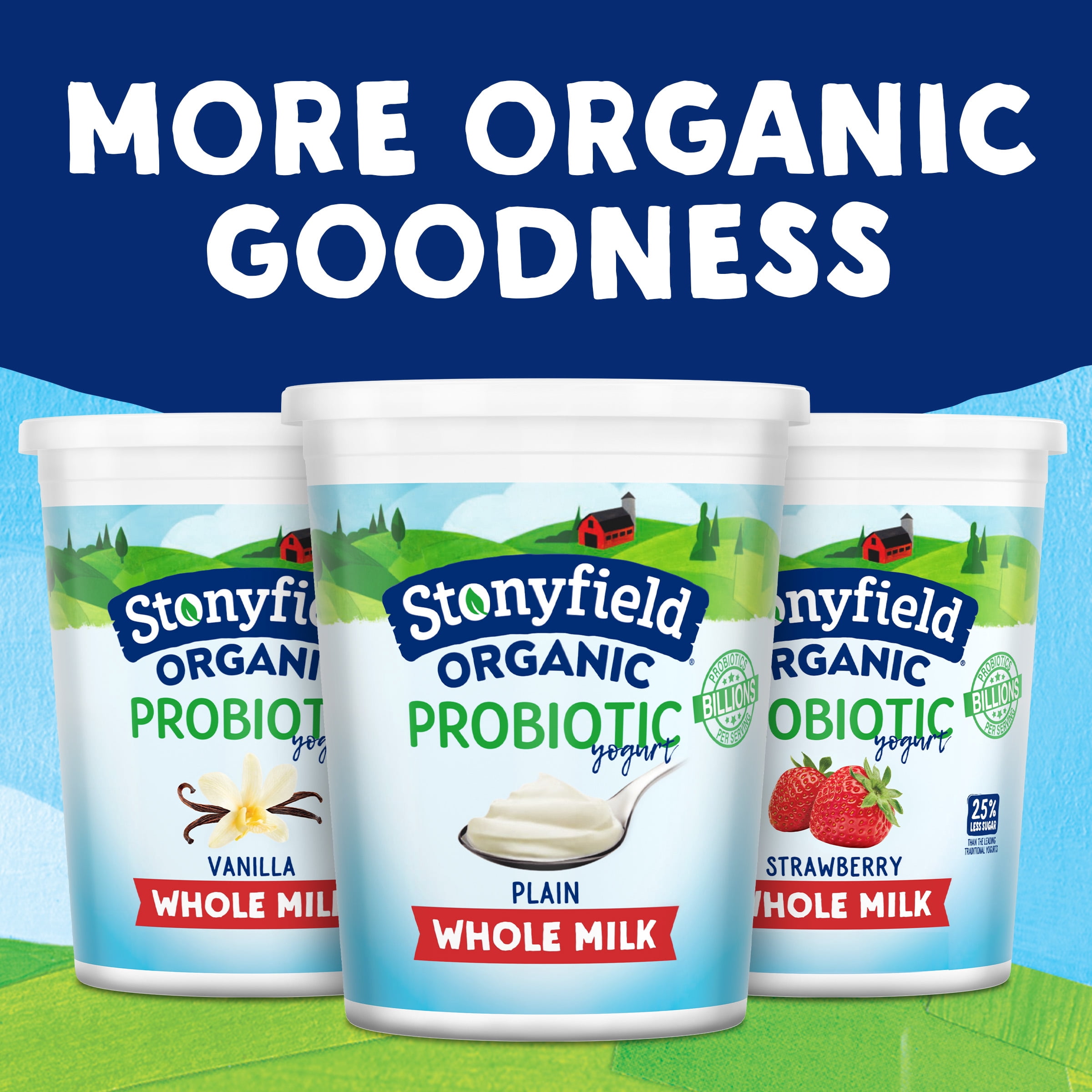Stonyfield Organic Plain Whole Milk Probiotic Yogurt, 32 oz Container
