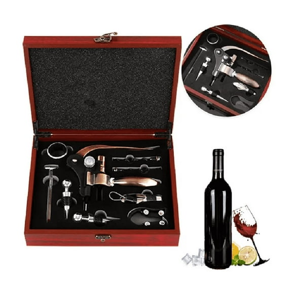 Sacacorchos Caja De Madera Juego De Vino 9 En 1 guinda
