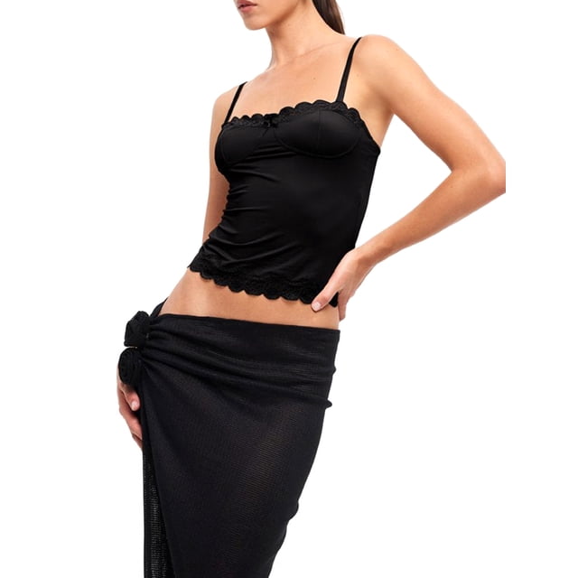 Mialoley Camisole d'Été pour Femmes, Sans Manches à Encolure Carrée avec Nœud devant en Dentelle