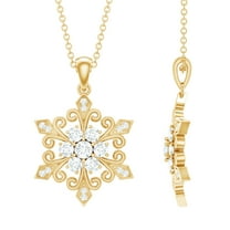 Rosec Jewels Lab Created Diamond Snowflake Pendant with Chain (Ef-Vs Quality) - Winter Necklace for Christmas - Ready to Gift for Women, 18K Yellow Gold